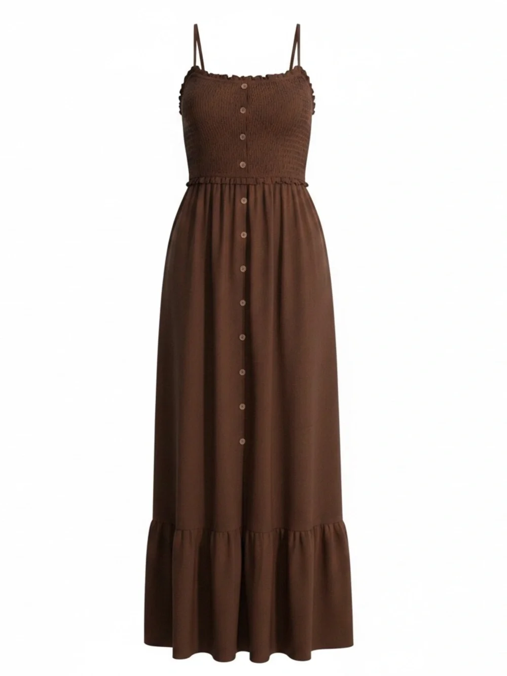 Dokotoo chocolate brown tiered sleeveless maxi dress w/button down front. Size M - Picture 2 of 12